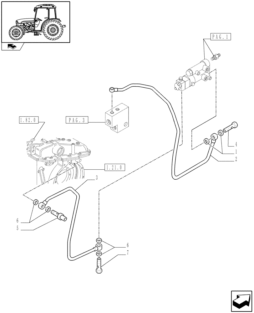 Схема запчастей Case IH FARMALL 95C - (1.82.714[02]) - HYDRAULIC TRAILER BRAKE (ITALY) - PIPES (VAR.330372-334372) (07) - HYDRAULIC SYSTEM