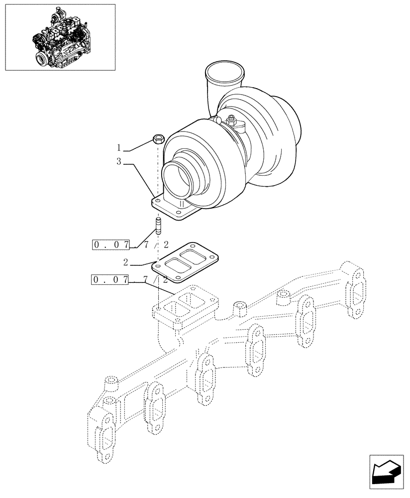 Схема запчастей Case IH MXU115 - (0.24.0/02) - TURBOCHARGER (01) - ENGINE