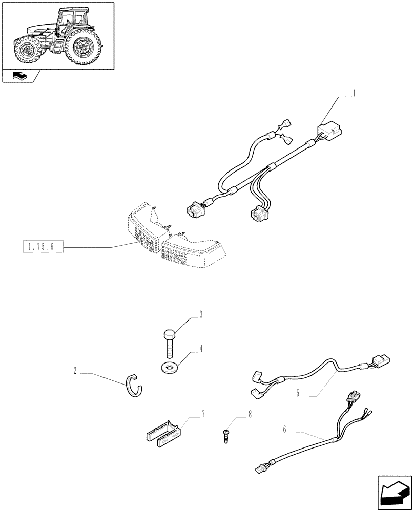 Схема запчастей Case IH FARMALL 95U - (1.75.4[04]) - LAMPS & LIGHTS HARNESS (06) - ELECTRICAL SYSTEMS