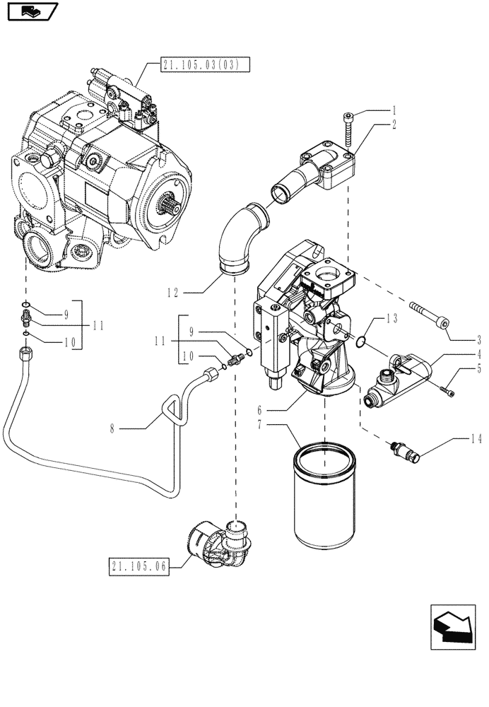 Схема запчастей Case IH MAGNUM 190 - (21.105.03[02]) - HYDRAULIC PUMP, VANE PUMP, WITH CONTINUOUSLY VARIABLE TRANSMISSION (21) - TRANSMISSION