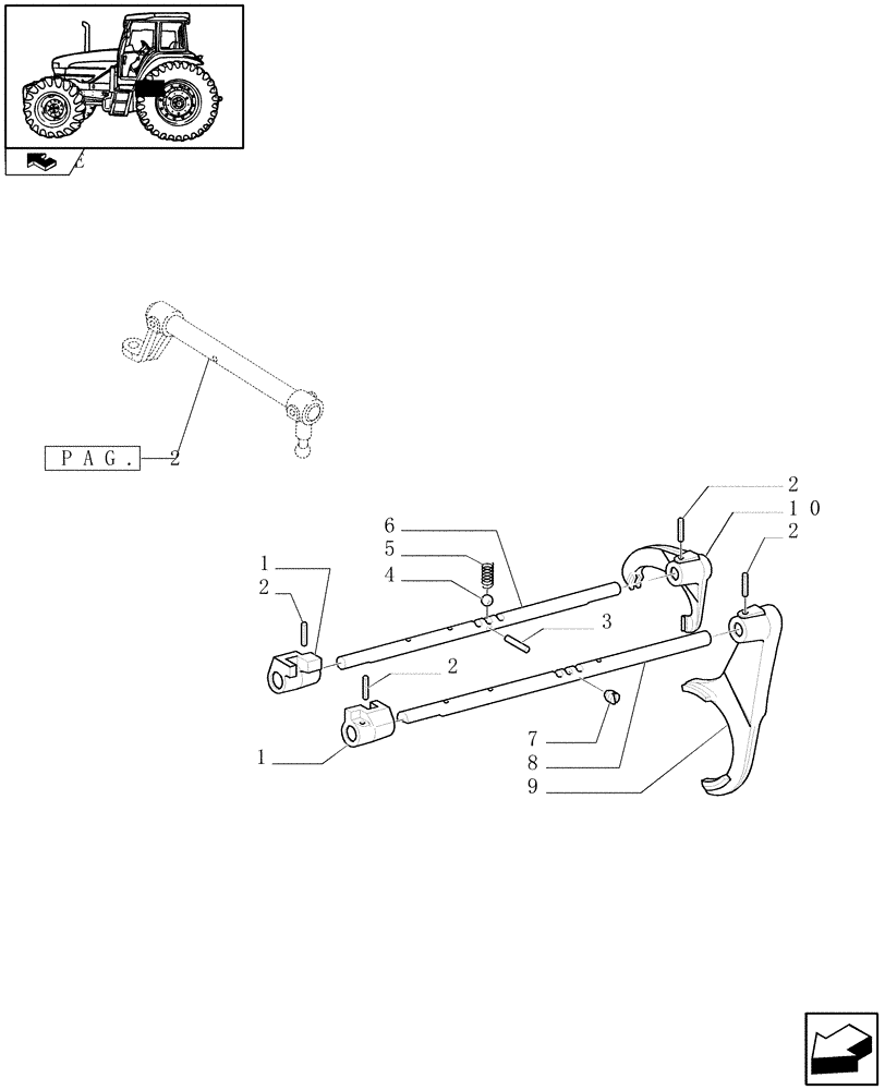 Схема запчастей Case IH FARMALL 105U - (1.32.2[01]) - CENTRAL REDUCTION - RANGE GEARSHIFT MECHANISM - RODS AND FORKS (03) - TRANSMISSION