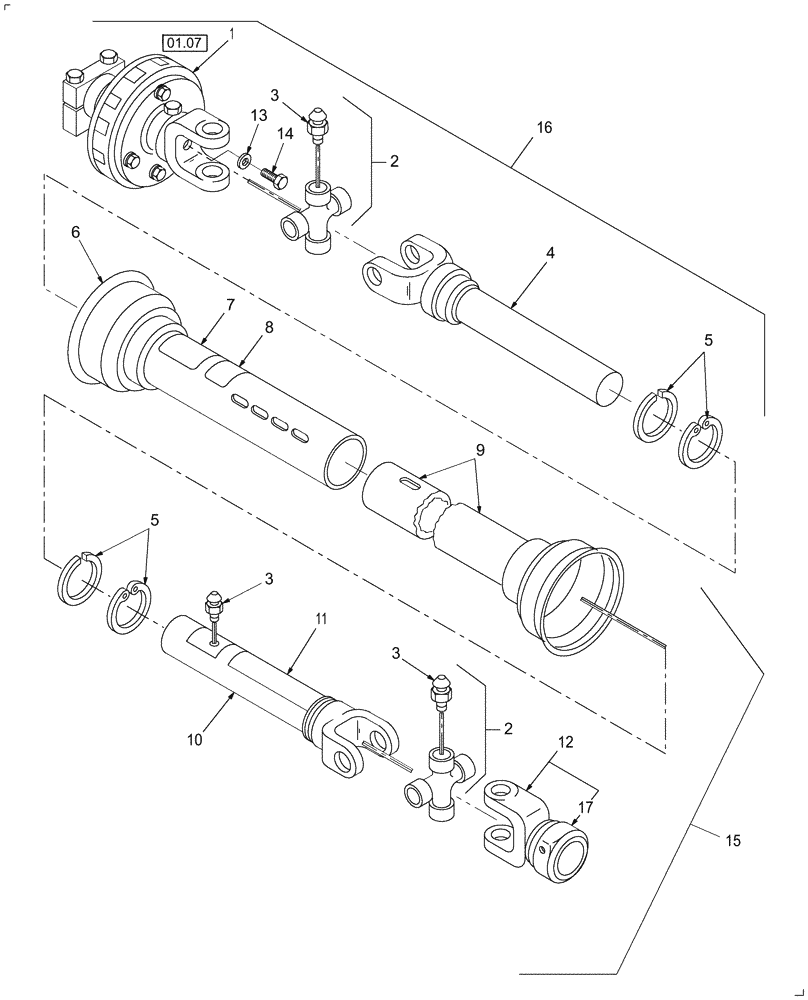 Схема запчастей Case IH DC132F - (01.06) - SECONDARY PTO, W/CLUTCH (01) - PTO DRIVE SHAFT