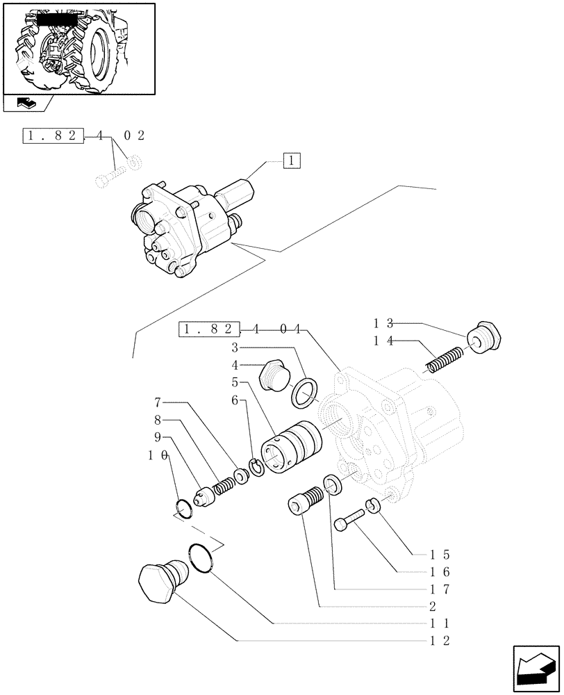 Схема запчастей Case IH FARMALL 75N - (1.82.4[01]) - LIFTER DISTRIBUTOR AND VALVES BREAKDOWN - C6635 (07) - HYDRAULIC SYSTEM