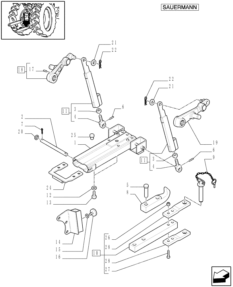 Схема запчастей Case IH JX100U - (1.89.3/14[04]) - (VAR.929) TOW HOOK AND BAR (PICK-UP) - PIN , ARMS, BRACKETS, SUPPORTS (09) - IMPLEMENT LIFT