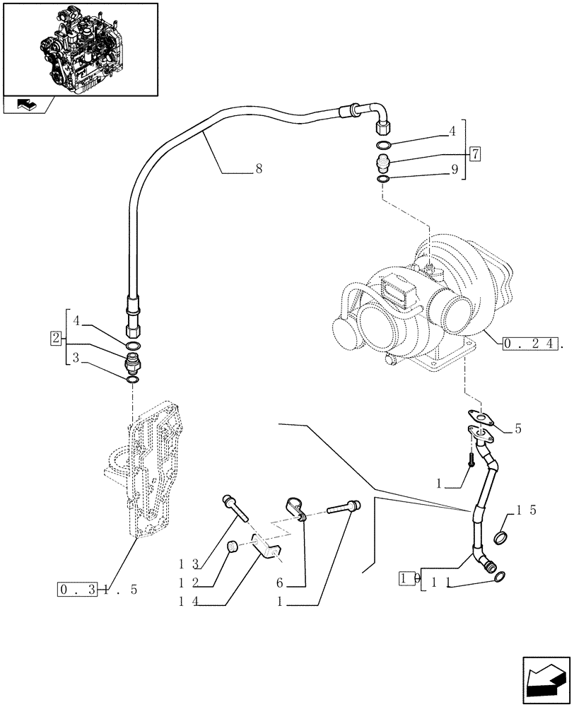 Схема запчастей Case IH FARMALL 95N - (0.30.5/01) - PIPING - ENGINE OIL (01) - ENGINE