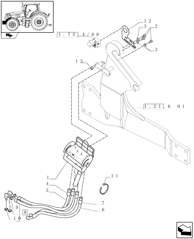 Схема запчастей Case IH PUMA 140 - (1.21.6[02]) - EUROPEAN LOADER READY - FAST-FITTING CONNECTION AND PIPES (VAR.332821) (03) - TRANSMISSION