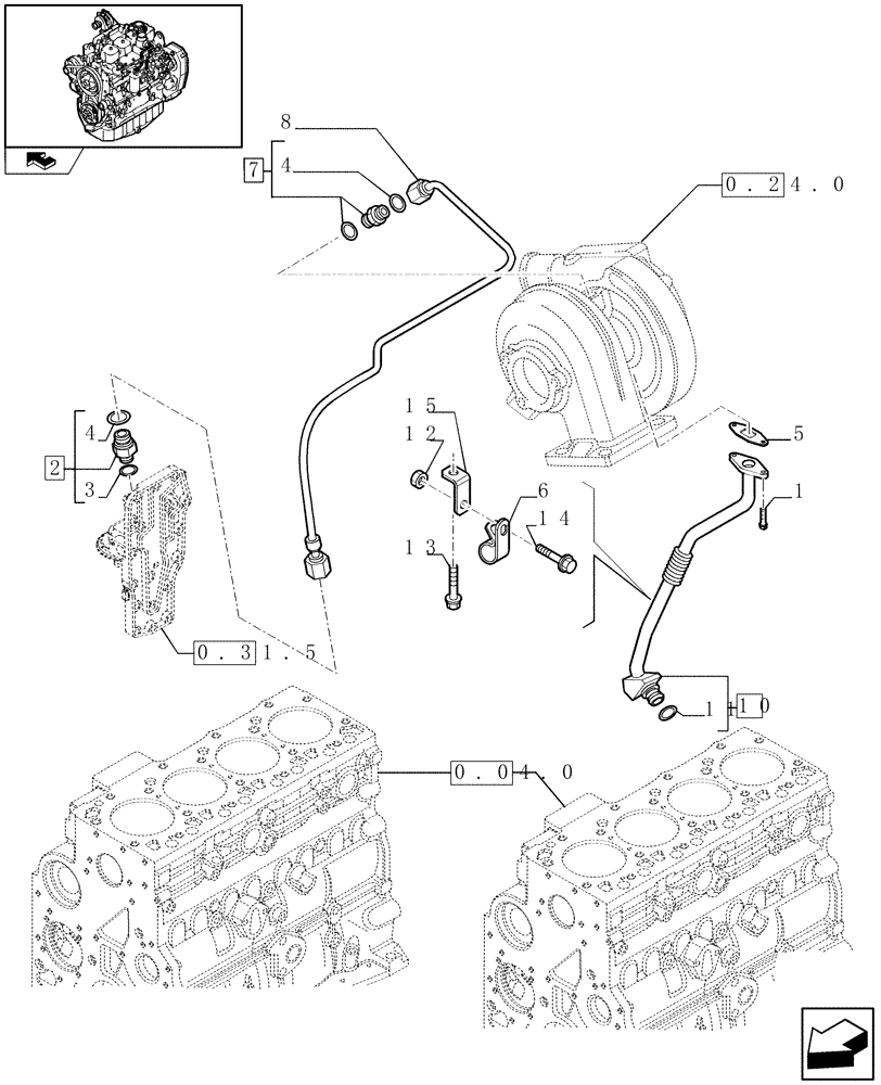 Схема запчастей Case IH F4GE9484A J600 - (0.30.5) - PIPING - ENGINE OIL (2853119) 