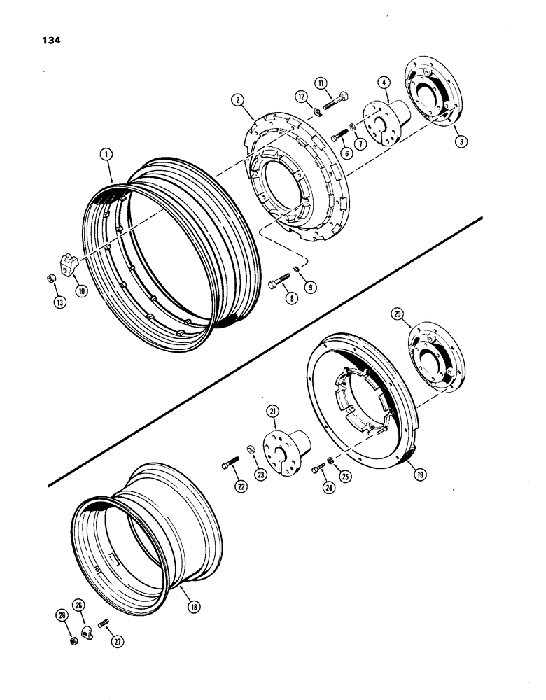 Схема запчастей Case IH 1270 - (134) - REAR WHEELS WITH 34 INCH RIMS, USED WITH 3-7/8 INCH DIAMETER AXLE SHAFT (06) - POWER TRAIN