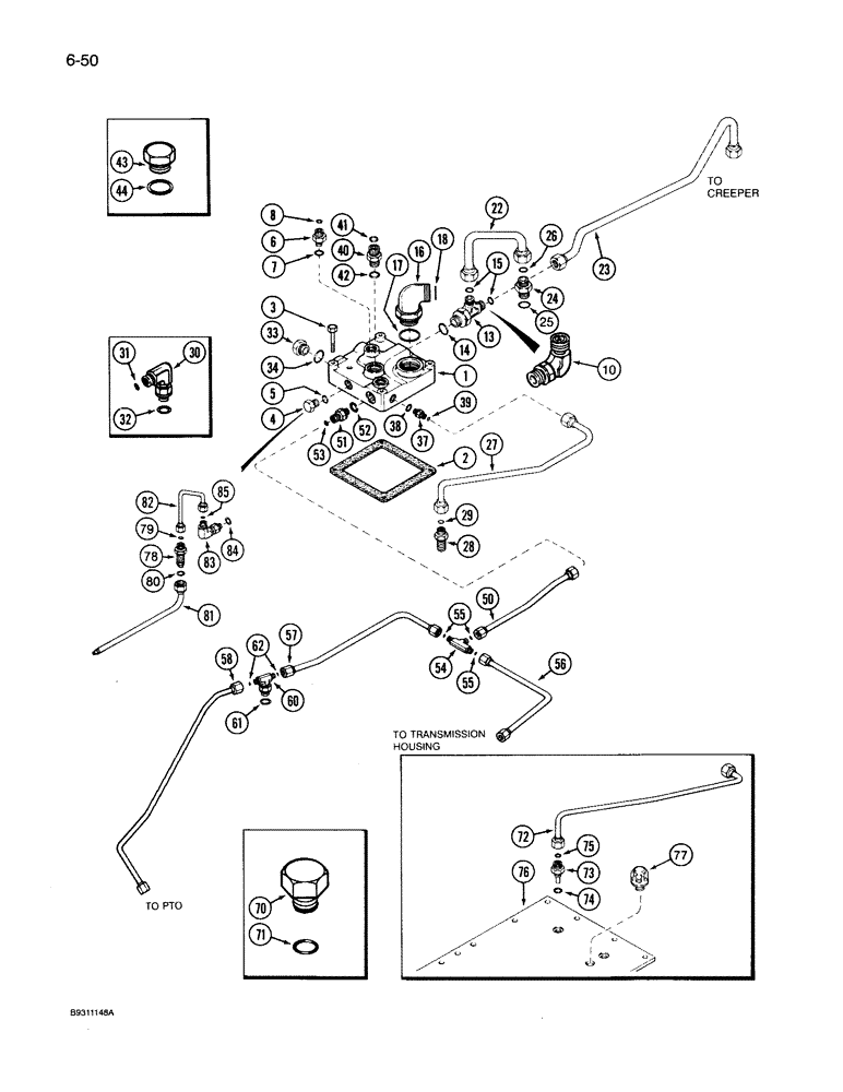 Схема запчастей Case IH 7130 - (6-050) - TRANSMISSION, RANGE HOUSING TUBES AND MANIFOLD, TRANSMISSION S/N AJB0055133 AND AFTER (06) - POWER TRAIN