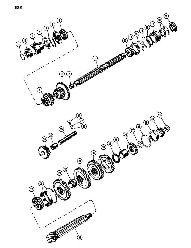 Схема запчастей Case IH 430 - (152) - TRANSMISSION SHAFT AND GEARS (06) - POWER TRAIN