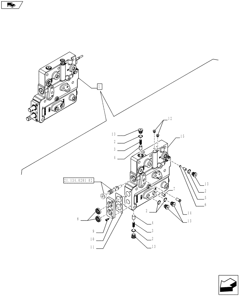 Схема запчастей Case IH FARMALL 75C - (21.134.0201[03]) - POWER SHUTTLE VALVE - BREAKDOWN (VAR.334068-332069 / 743557) (21) - TRANSMISSION