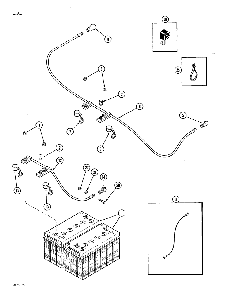 Схема запчастей Case IH 1680 - (4-084) - BATTERY & BATTERY CABLES, W/STUD POSTS, PRIOR TO P.I.N. JJC0115301 (06) - ELECTRICAL