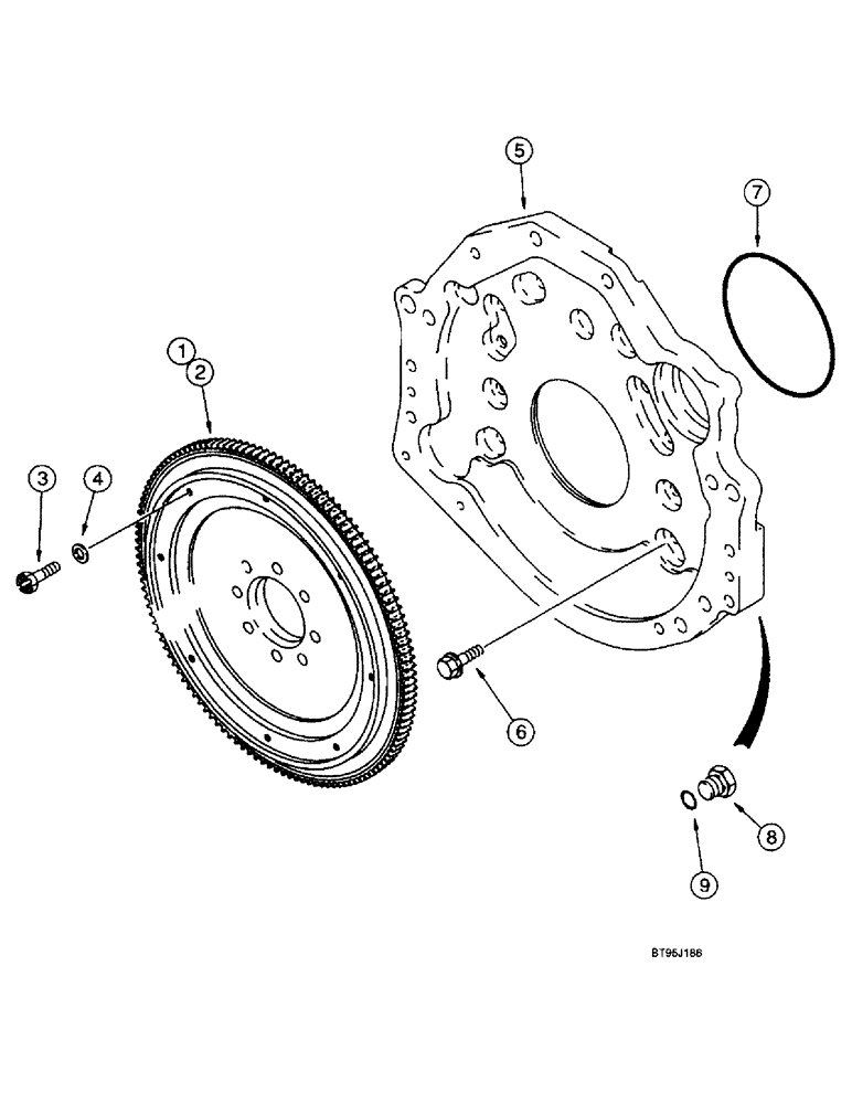 Схема запчастей Case IH 2188 - (2-50) - FLYWHEEL AND BACKING PLATE, 6TA-830 ENGINE, PRIOR TO COMBINE P.I.N. JJC0191483 (01) - ENGINE