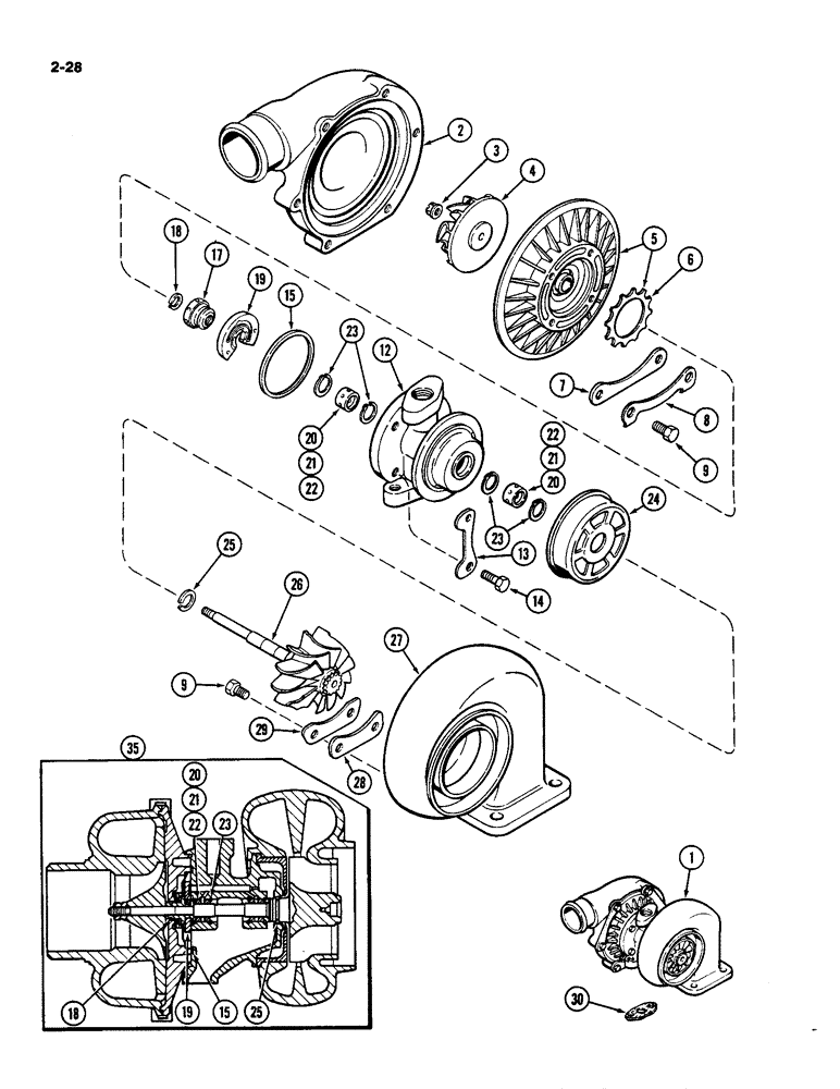 Схема запчастей Case IH 4490 - (2-028) - TURBOCHARGER ASSEMBLY, 504BDT DIESEL ENGINE (02) - ENGINE