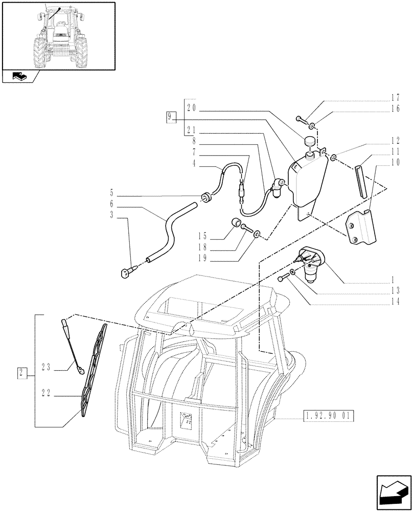 Схема запчастей Case IH FARMALL 70 - (1.92.91) - FRONT WINDSHIELD WIPER (10) - OPERATORS PLATFORM/CAB