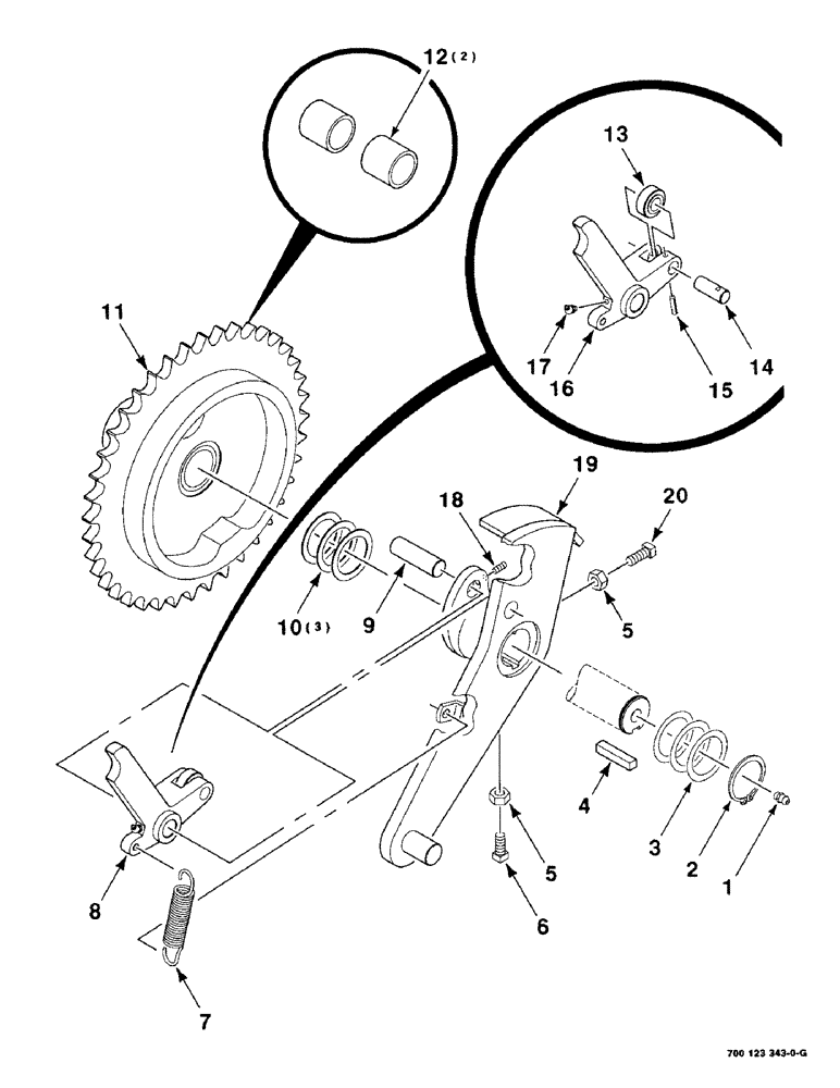 Схема запчастей Case IH 8575 - (6-12) - KNOTTER DRIVE CLUTCH ASSEMBLY (14) - BALE CHAMBER