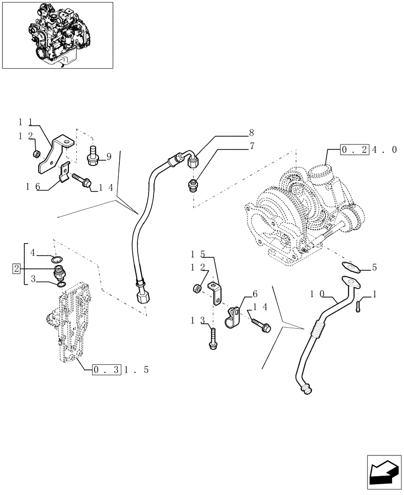 Схема запчастей Case IH PX70 - (0.30.5[01]) - PIPING - ENGINE OIL (504036430) (02) - ENGINE