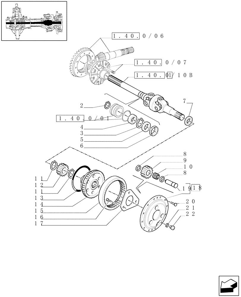 Схема запчастей Case IH MAXXUM 110 - (1.40. 0/10[01A]) - 4WD (CL.3) FRONT AXLE WITH LIM. SLIP DIFF. LOCK - PROPELLER SHAFT AND EPICYCLIC GEAR TRAIN - D6449 (04) - FRONT AXLE & STEERING