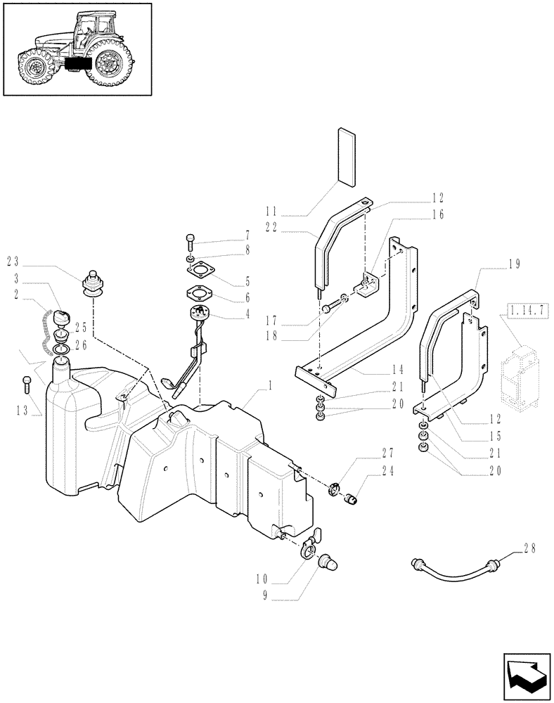 Схема запчастей Case IH MXU130 - (1.14.0/01[01A]) - FUEL TANK AND RELATED PARTS - D5533 - C6240 (02) - ENGINE EQUIPMENT