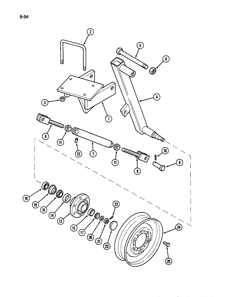 Схема запчастей Case IH 496 - (9-54) - WING GAUGE WHEEL ATTACHMENT (09) - CHASSIS/ATTACHMENTS