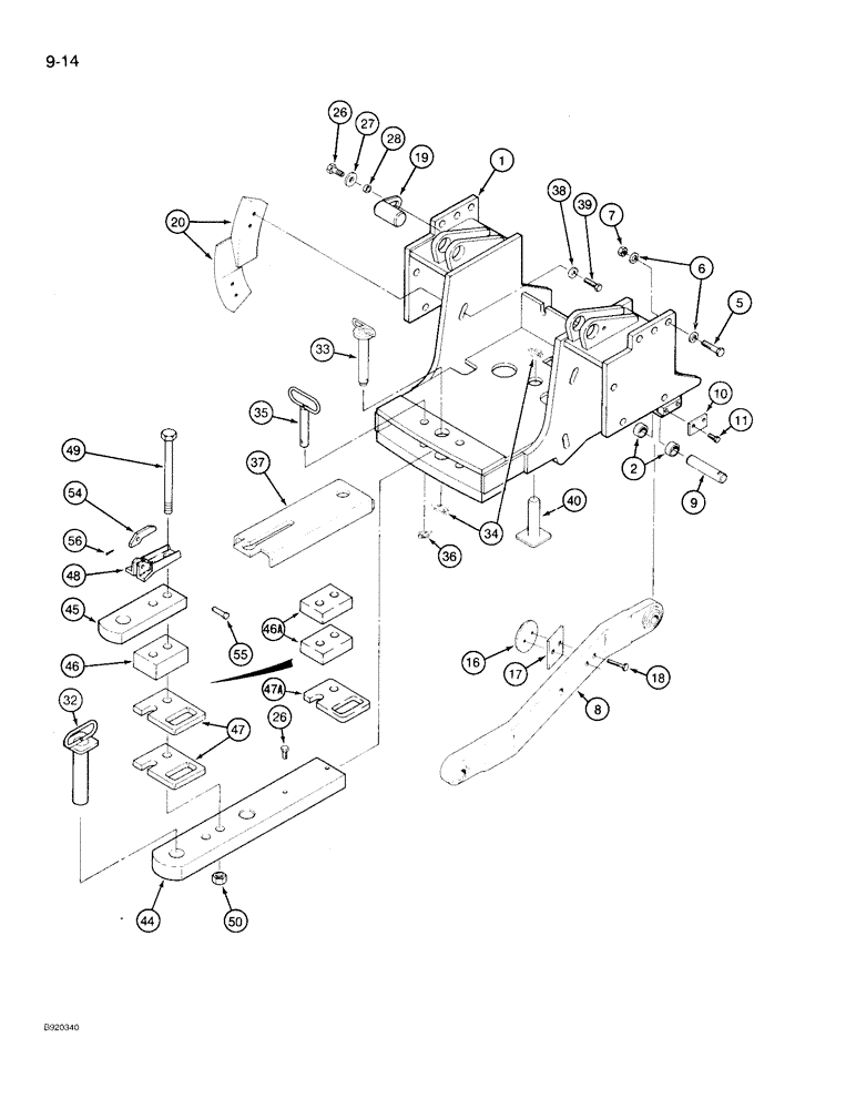 Схема запчастей Case IH 9210 - (9-014) - HITCH LOWER LINK, MOUNTS AND DRAWBAR, P.I.N. JCB0028400 AND AFTER (09) - CHASSIS/ATTACHMENTS