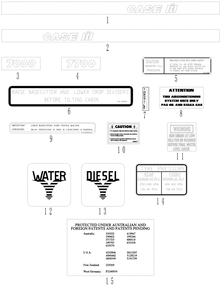 Схема запчастей Case IH A7000 - (C09.03[01]) - Decals {English Non Safety} (12) - CHASSIS