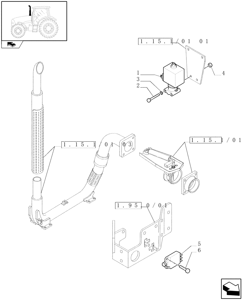 Схема запчастей Case IH PUMA 165 - (1.75.0/02) - (VAR.040) VERTICAL EXHAUST WITH EXHAUST BRAKE - SOLENOID CONTROL VALVE AND SWITCH (06) - ELECTRICAL SYSTEMS