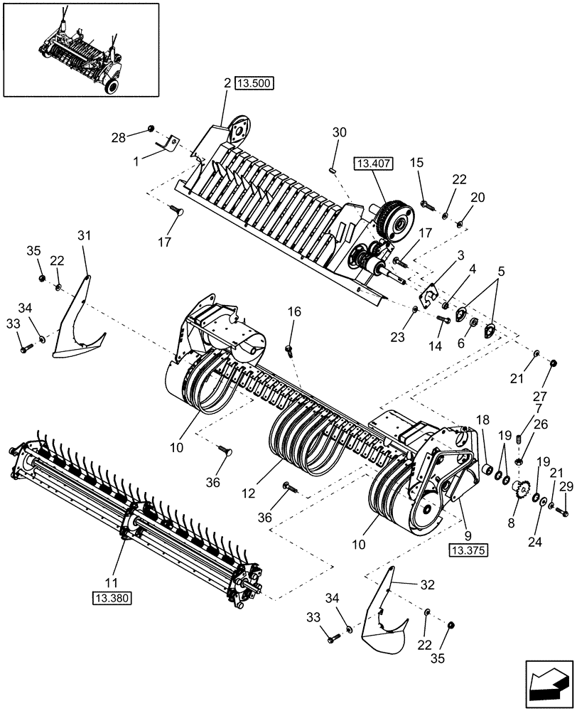 Схема запчастей Case IH RB454 - (13.305) - 1.8M SINGLE CAM WIDE PICKUP & STUFFER FEEDER, NORTH AMERICA (13) - FEEDER