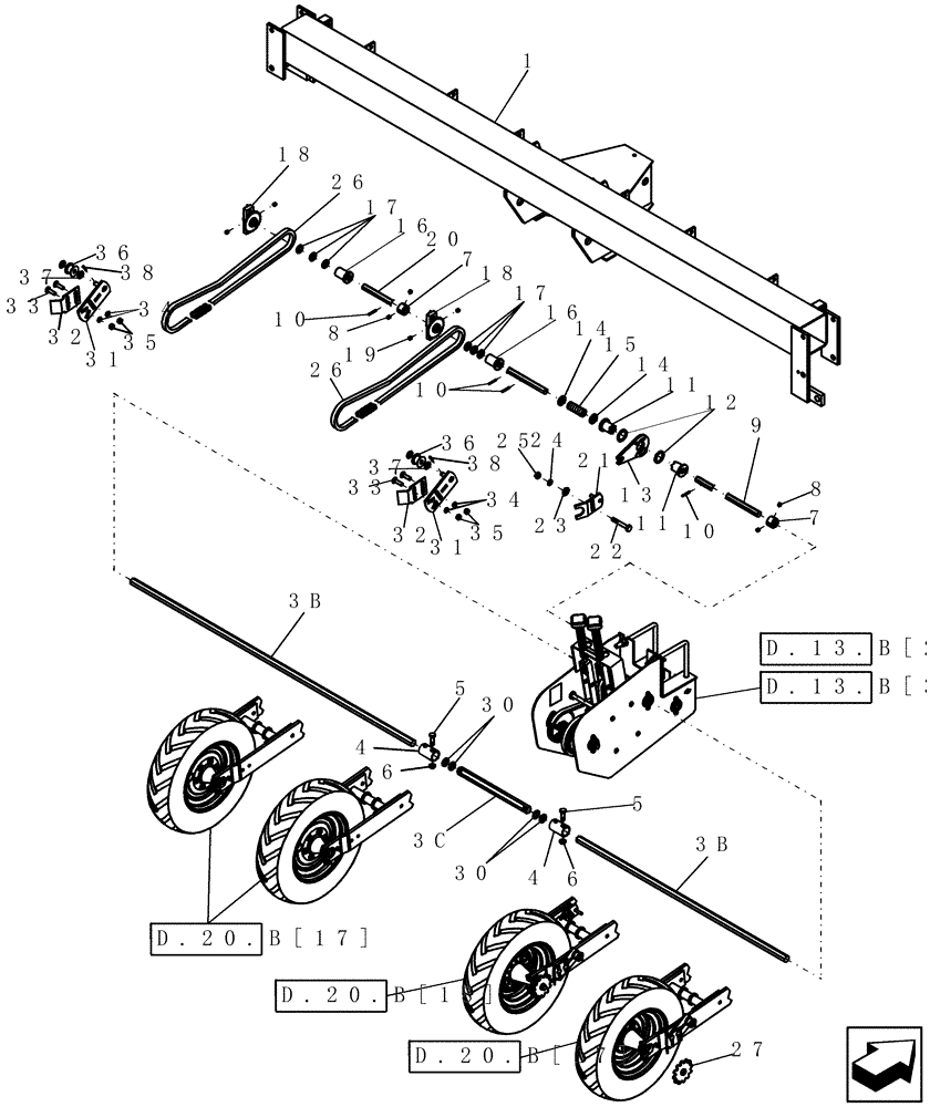 Схема запчастей Case IH 1200 - (D.13.B[08]) - DRIVE SYSTEM - 6R RIGID TRAILING MECH (BSN CBJ022936) D - Travel