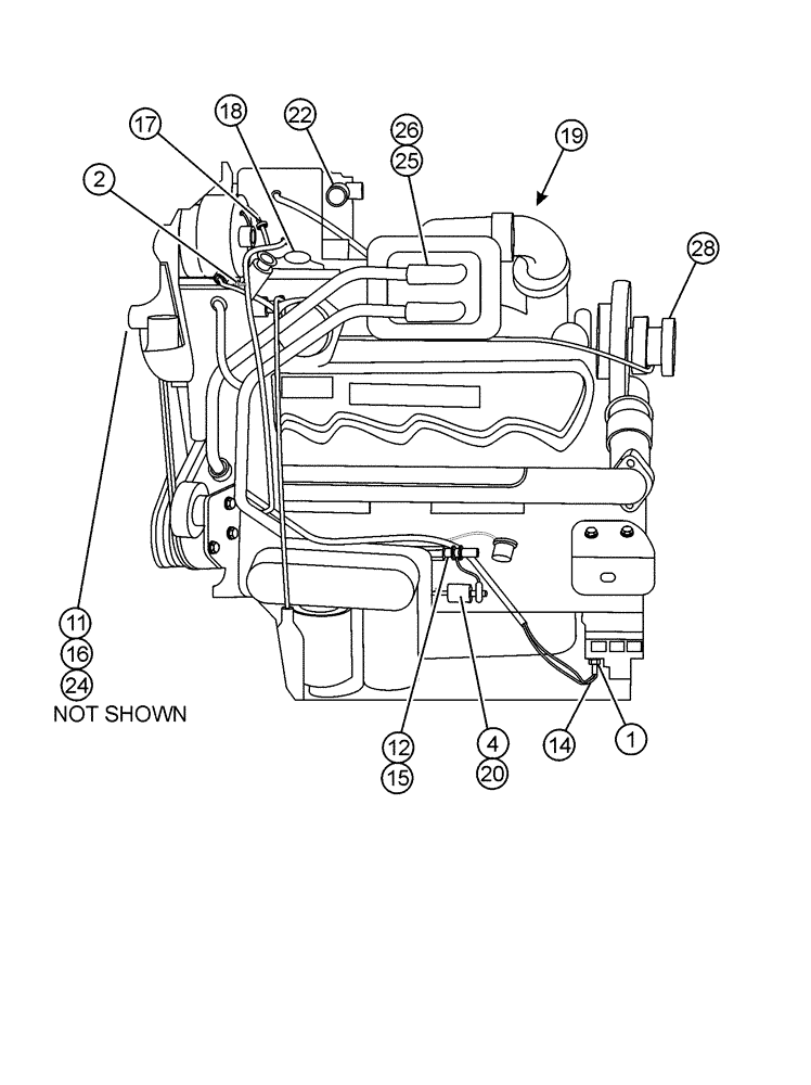Схема запчастей Case IH FLX3300B - (02-001[01]) - ENGINE GROUP (FLX3300B CAT 3208JWAC) (01) - ENGINE