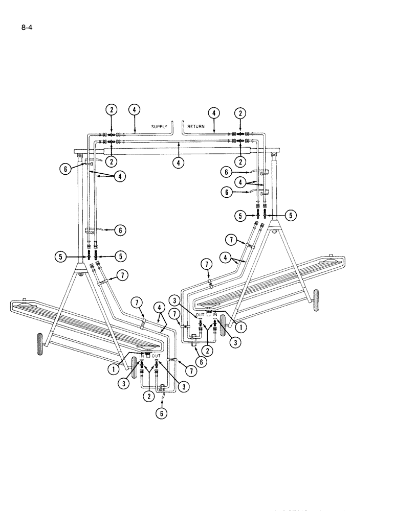 Схема запчастей Case IH 970 - (8-4) - DUAL RAKE CIRCUIT, TWO SWATHS INTO ONE ROLL (08) - HYDRAULICS