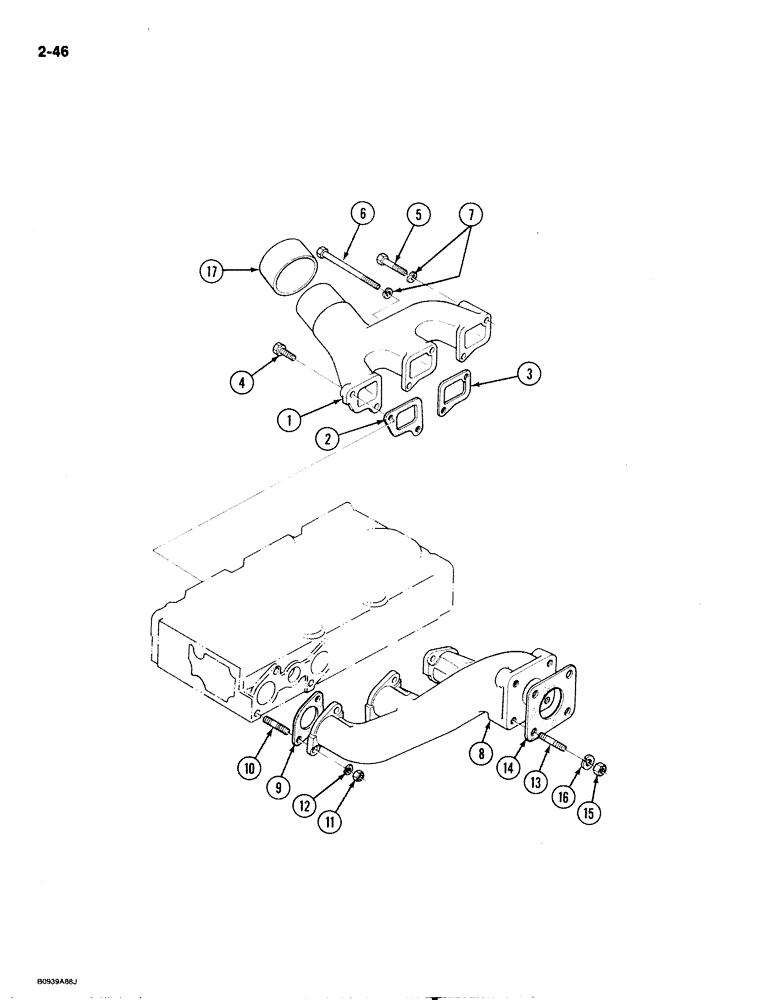 Схема запчастей Case IH 1818 - (2-046) - INTAKE MANIFOLD & EXHAUST MANIFOLD, DIESEL MODELS (02) - ENGINE