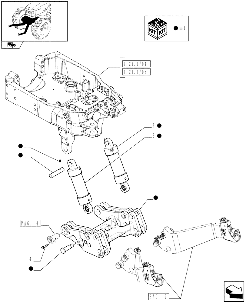 Схема запчастей Case IH PUMA 155 - (1.81.9/06[01]) - INTEGRATED FRONT HPL - CYLINDERS AND SUPPORT - D6519 (VAR.333648-334648-335648-336831-337831) (07) - HYDRAULIC SYSTEM