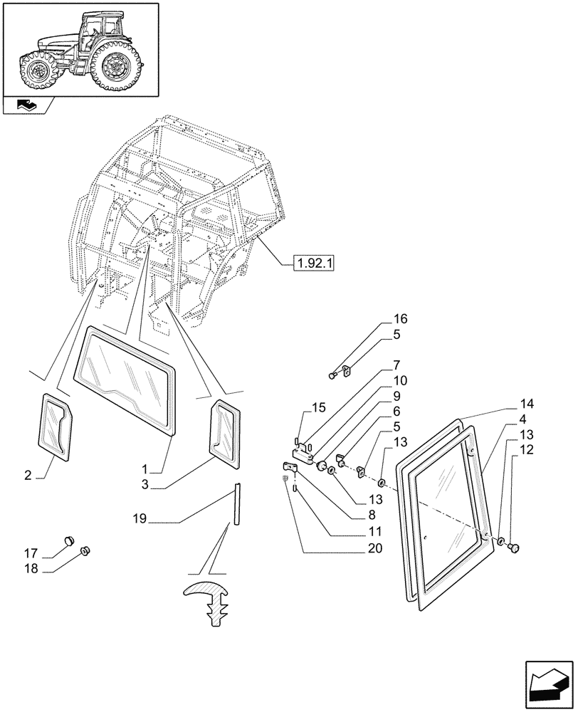 Схема запчастей Case IH FARMALL 85U - (1.92.3) - WINDOWS & WEATHER STRIPS - W/CAB (10) - OPERATORS PLATFORM/CAB