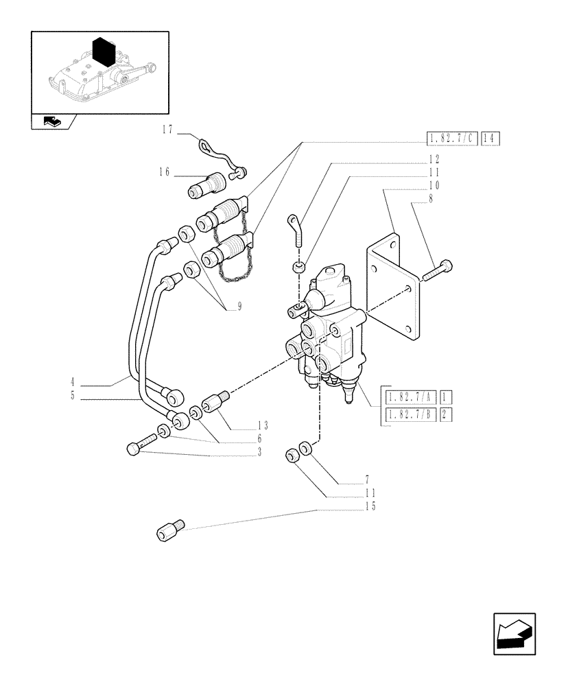 Схема запчастей Case IH FARMALL 90 - (1.82.7[01]) - 1 CONTROL VALVE - CONTROL VALVE AND QUICK COUPLINGS (VAR.335366-335412) (07) - HYDRAULIC SYSTEM