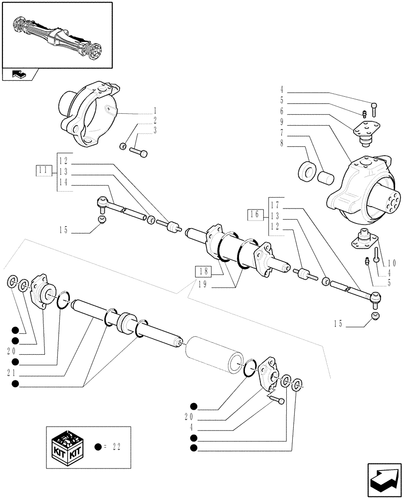 Схема запчастей Case IH FARMALL 95N - (1.40.3/02) - STD FRONT AXLE W/ELECTROHYDR. DIFF. LOCK, W/FRONT BRAKES - STEERING KNUCKLE (VAR.336329) (04) - FRONT AXLE & STEERING