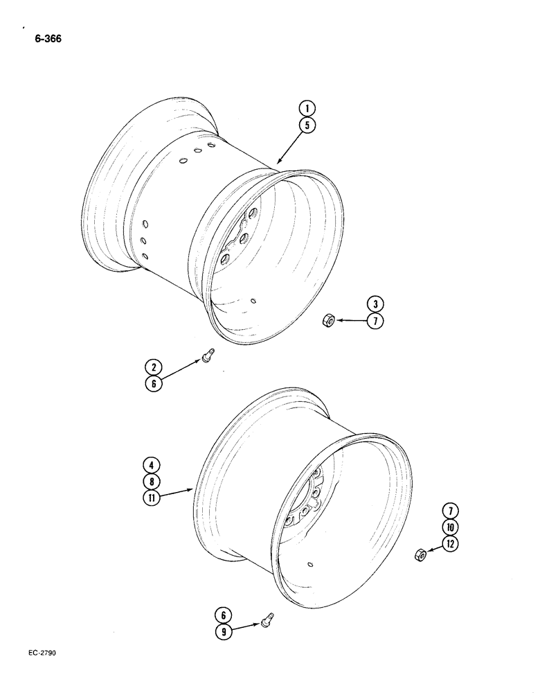 Схема запчастей Case IH 585 - (6-366) - REAR WHEELS WITH INTEGRAL DISC, 16 INCH WHEEL, LOW PROFILE TRACTOR (06) - POWER TRAIN