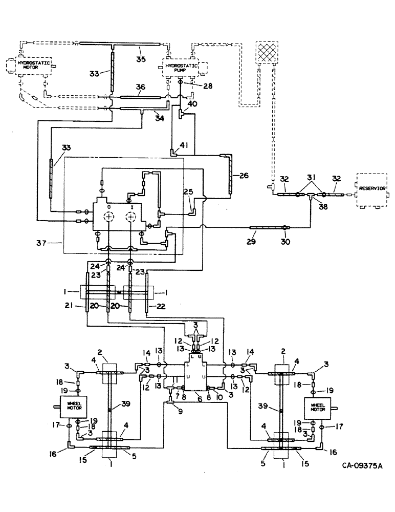 Схема запчастей Case IH 1460 - (15-09) - WHEEL AND TRACTION, POWER GIUDE WHEEL HYDRAULIC DIAGRAM, S/N 52156 AND ABOVE Wheels & Traction