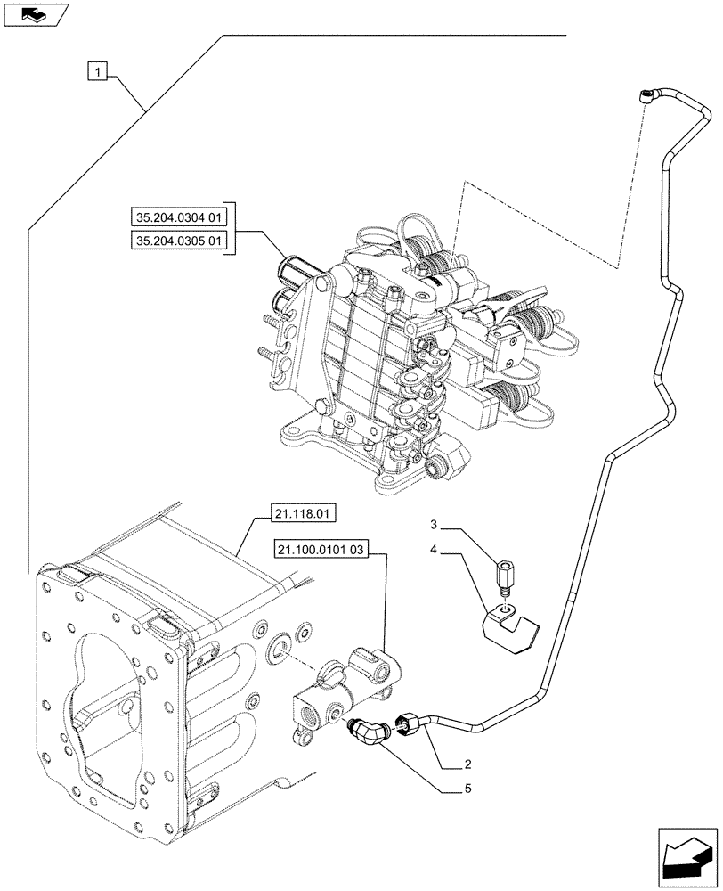 Схема запчастей Case IH FARMALL 75C - (88.035.05[03]) - DIA KIT - 1 DEVERTER FOR 3 REMOTES - PIPES - ISO (88) - ACCESSORIES