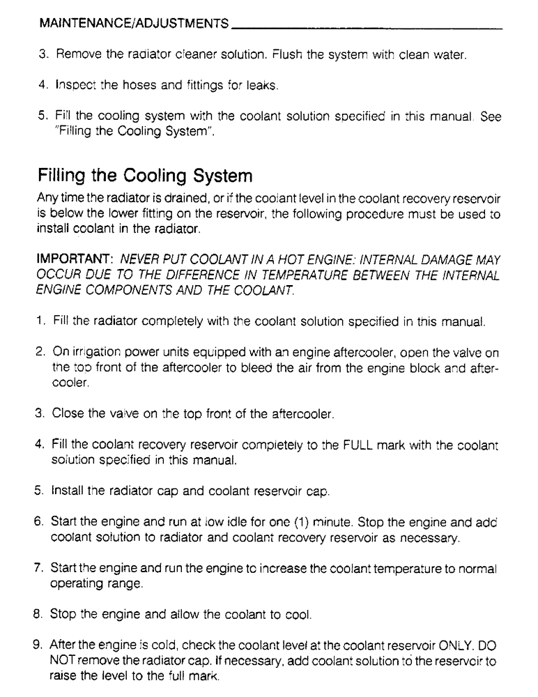 Схема запчастей Case IH 6830T - (1-29) - MAINTENANCE, ADJUSTMENTS, FILLING THE COOLING SYSTEM 