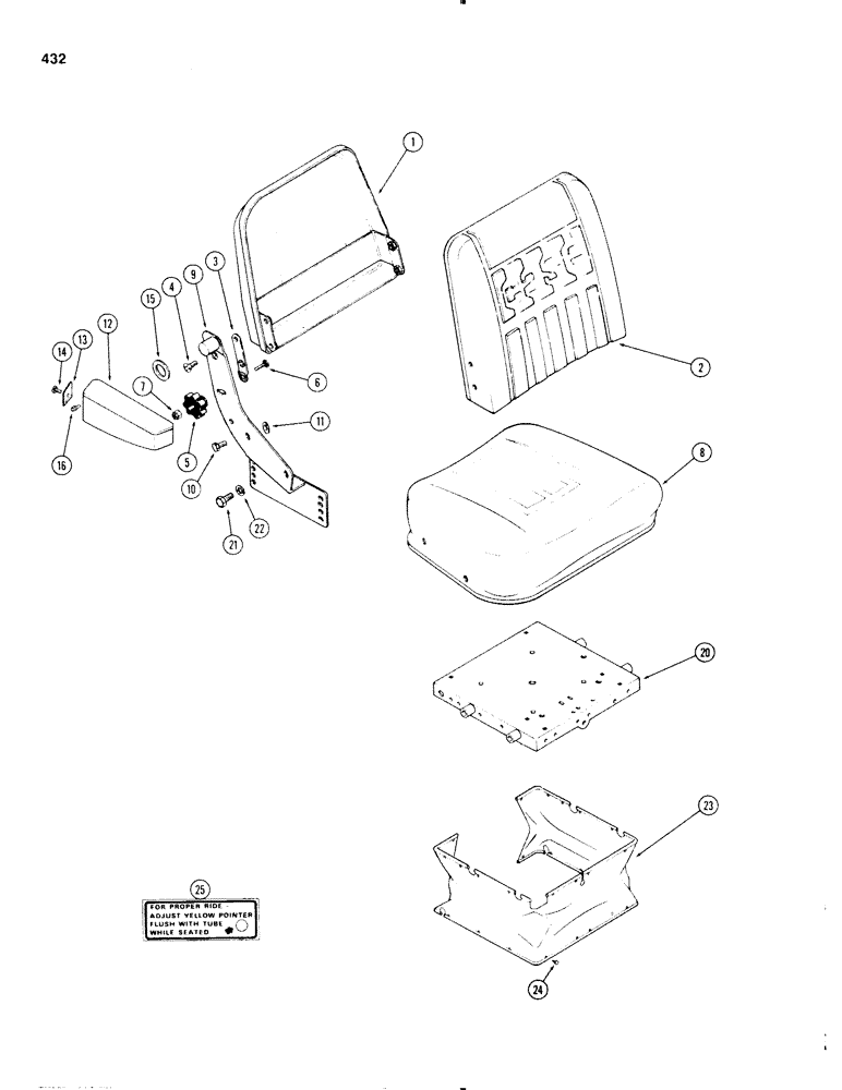 Схема запчастей Case IH 1270 - (432) - SEAT AND SUSPENSION ASSEMBLY, NON SWIVEL WITH VINYL COVER, FIRST USED P.I.N. 8797501 (09) - CHASSIS/ATTACHMENTS