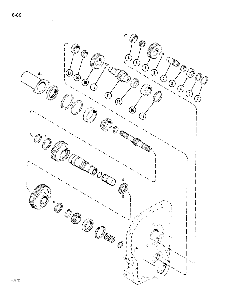 Схема запчастей Case IH 1896 - (6-86) - PTO IDLER GEARS AND SHAFT, DUAL SPEED, 540 - 1000 RPM (06) - POWER TRAIN