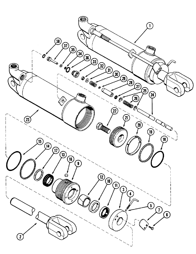 Схема запчастей Case IH 4890 - (8-314) - REMOTE HYDRAULIC CYLINDER ASSEMBLY, 4" (101.6 MM) BORE X 8" (203.1MM) STROKE (08) - HYDRAULICS