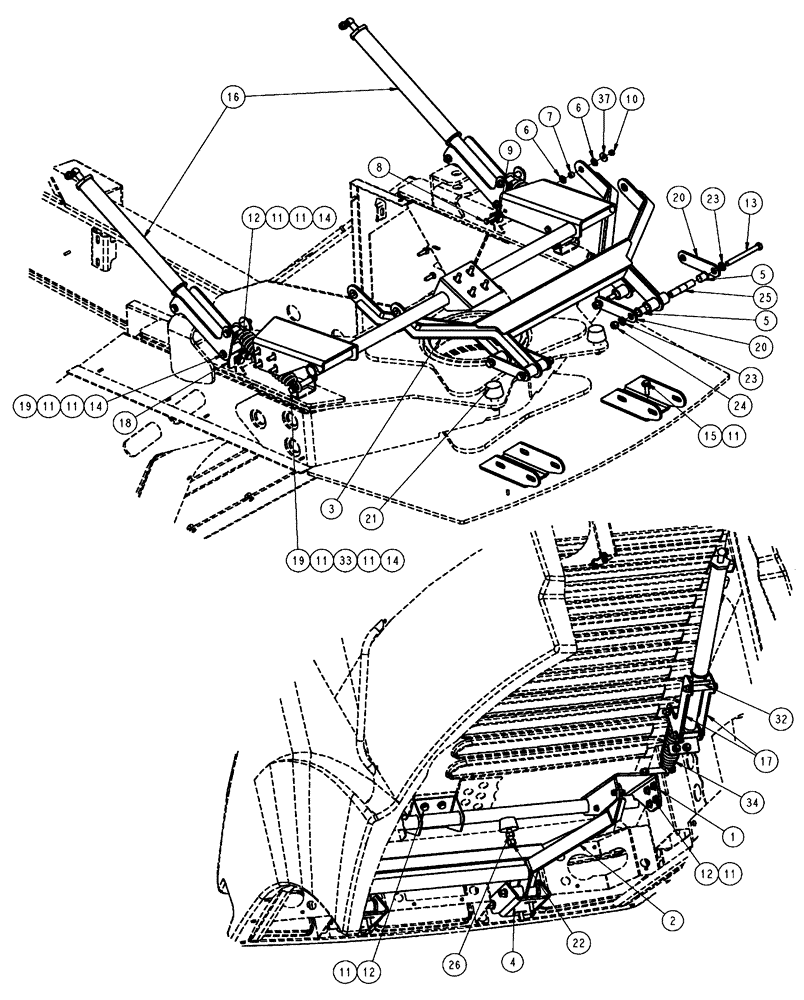 Схема запчастей Case IH FLX3510 - (04-019) - ENGINE HOOD LINKAGE Frame & Suspension