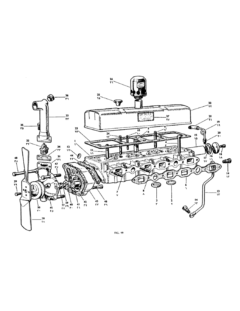 Схема запчастей Case IH 950 - (054) - CYLINDER HEAD, COVER AND WATER PUMP (02) - ENGINE