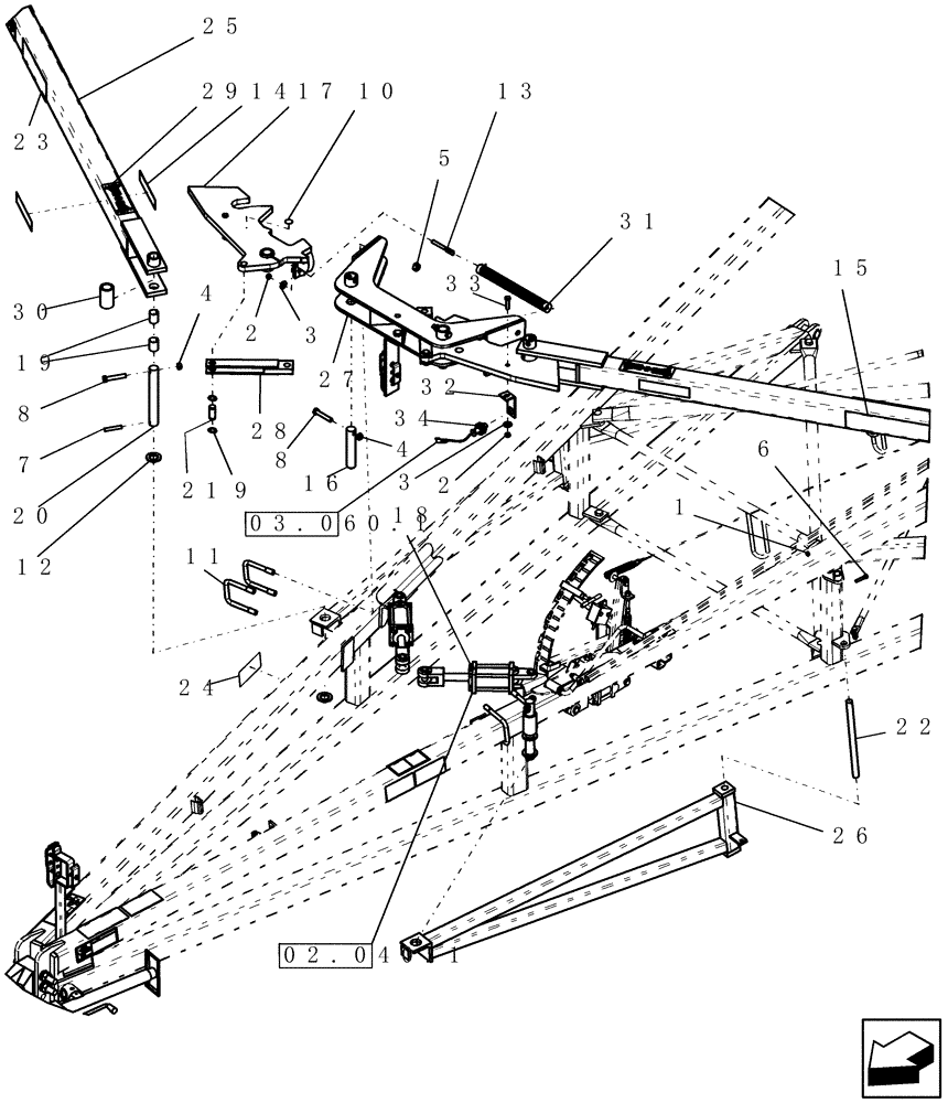 Схема запчастей Case IH ATX700 - (01.020.1) - HITCH, FRONT LATCH ASSEMBLY BSN Y8S003250 (12) - FRAME