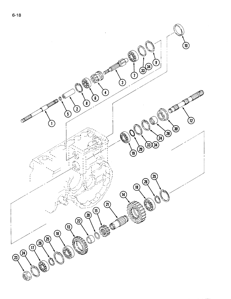 Схема запчастей Case IH 1120 - (6-18) - TRANSMISSION LIVE PTO SHAFT AND GEARS (06) - POWER TRAIN