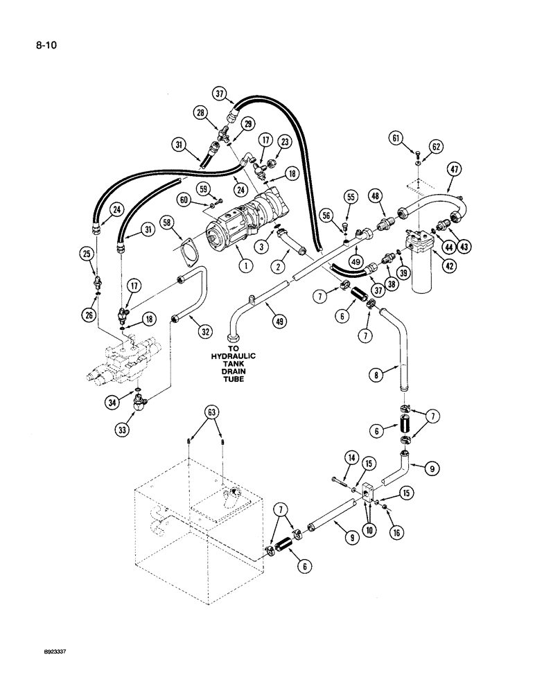 Схема запчастей Case IH 9260 - (8-010) - HYDRAULIC SYSTEM, PUMP TO FILTER AND REAR STEERING VALVE, PRIOR TO P.I.N. JCB0028400 (08) - HYDRAULICS