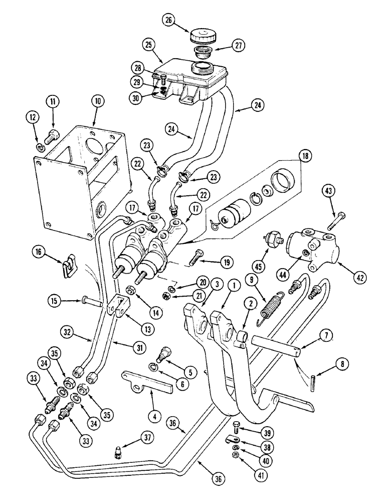 Схема запчастей Case IH 1594 - (7-242) - BRAKE PEDALS AND MASTER CYLINDERS, TRACTORS WITH CAB, PRIOR TO P.I.N. 11526319 (07) - BRAKES