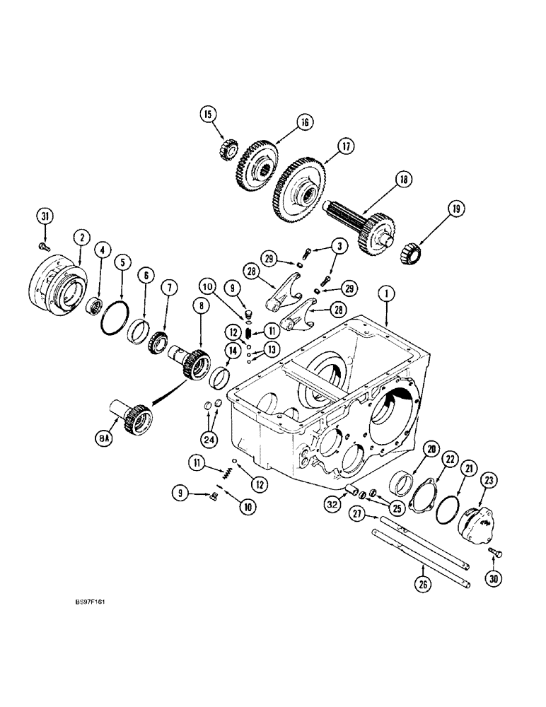 Схема запчастей Case IH 2166 - (6-54) - TRANSMISSION, INPUT SHAFT, GEARS AND SHIFTER RAILS (03) - POWER TRAIN